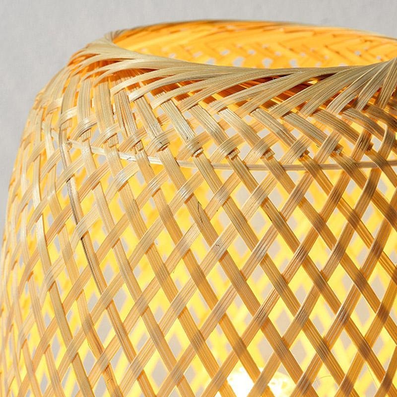 Natural Japanese Rattan Table Lamp for Cozy Ambient Lighting in Living Room