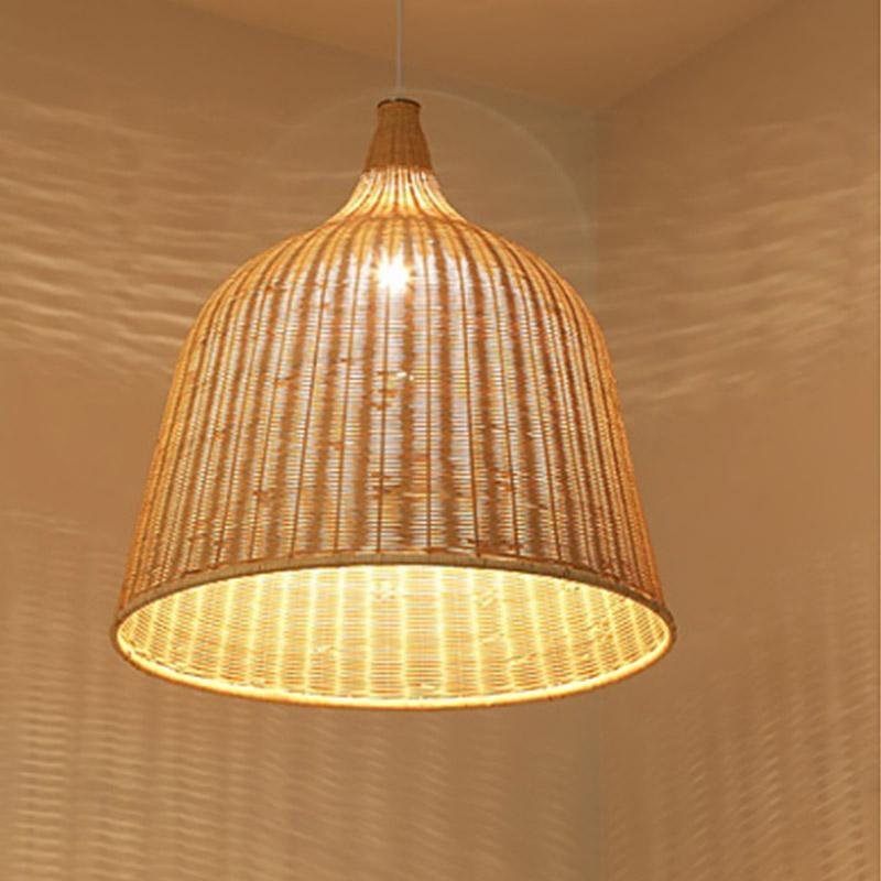 25'' Natural Rattan Rustic Bell Pendant Light for Boho Living Room