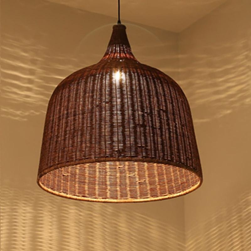 25'' Natural Rattan Rustic Bell Pendant Light for Boho Living Room