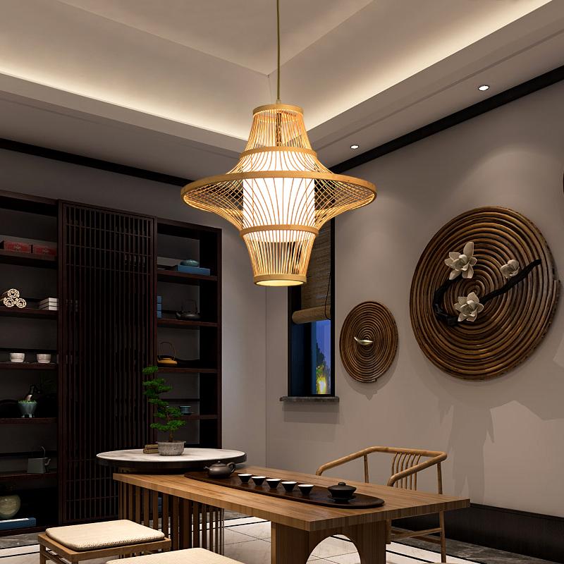 Burlywood Bamboo Farmhouse Pendant Light for Kitchen Dining Room