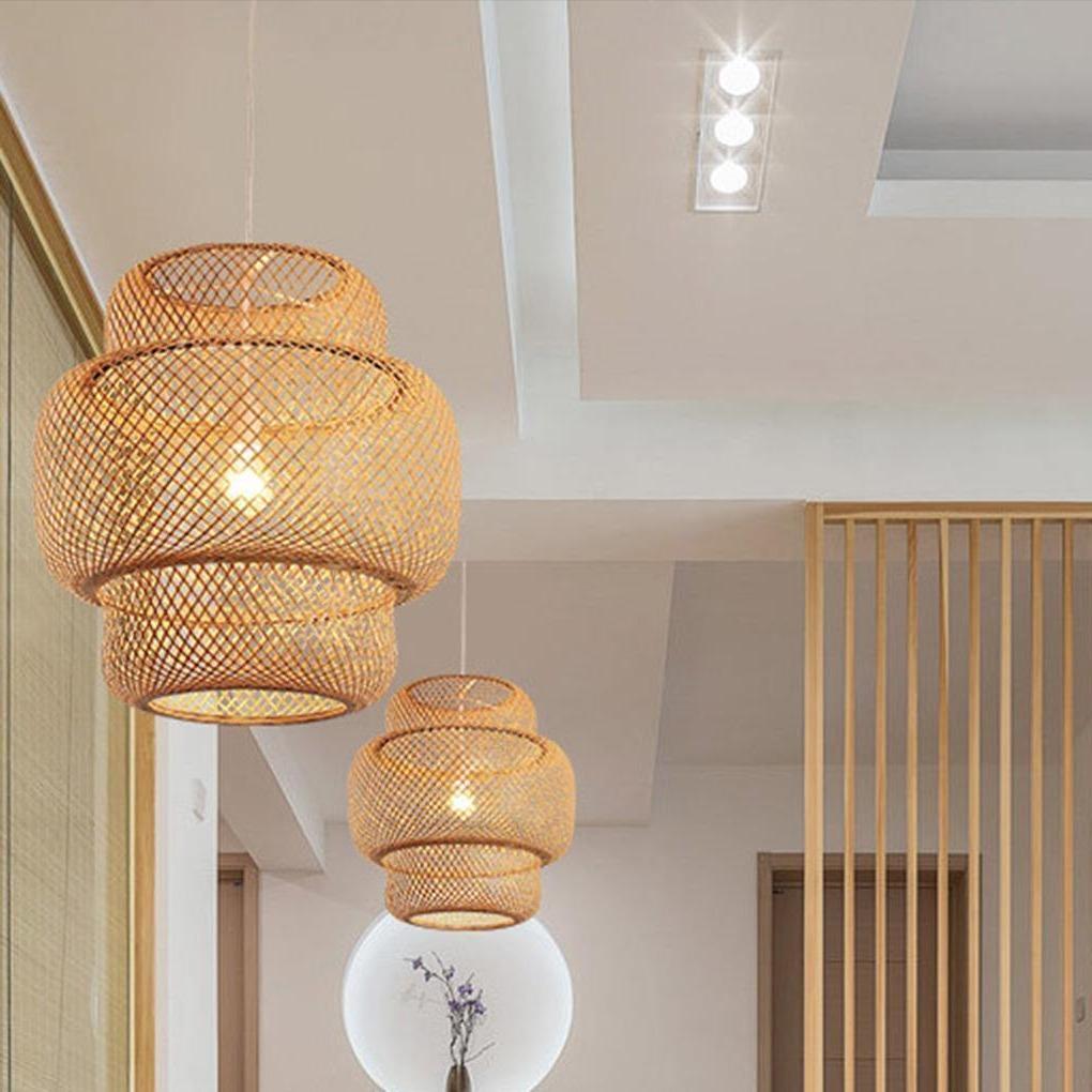 Rustic Bamboo Woven 3-Tier Pendant Light for Living Room Decor