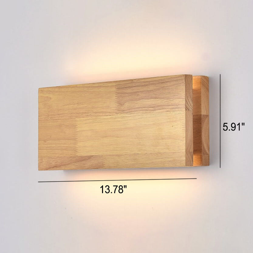 Wabi-Sabi Natural Wood Rectangular LED Wall Sconce for Rustic Decor