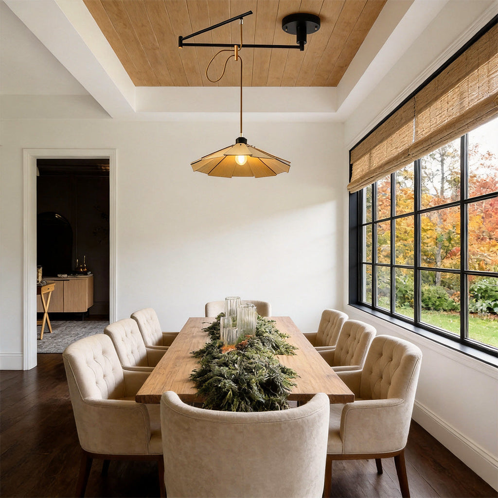 Dimmable Adjustable Swing Arm Pendant Light Fixture in Brushed Nickel