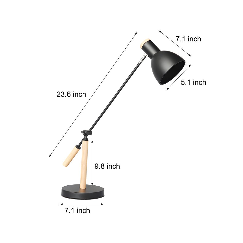 Modern Adjustable Wood & Metal Reading Desk Lamp for Home Office Space