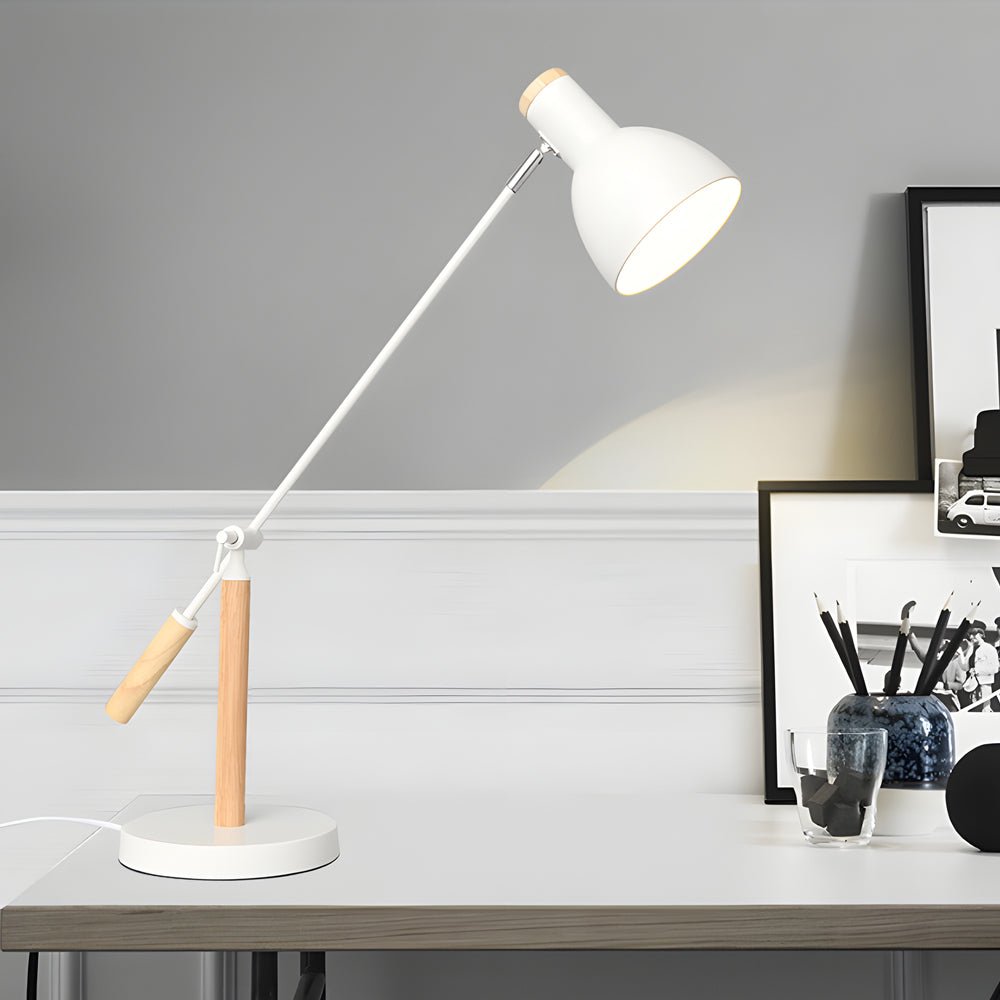 Modern Adjustable Wood & Metal Reading Desk Lamp for Home Office Space