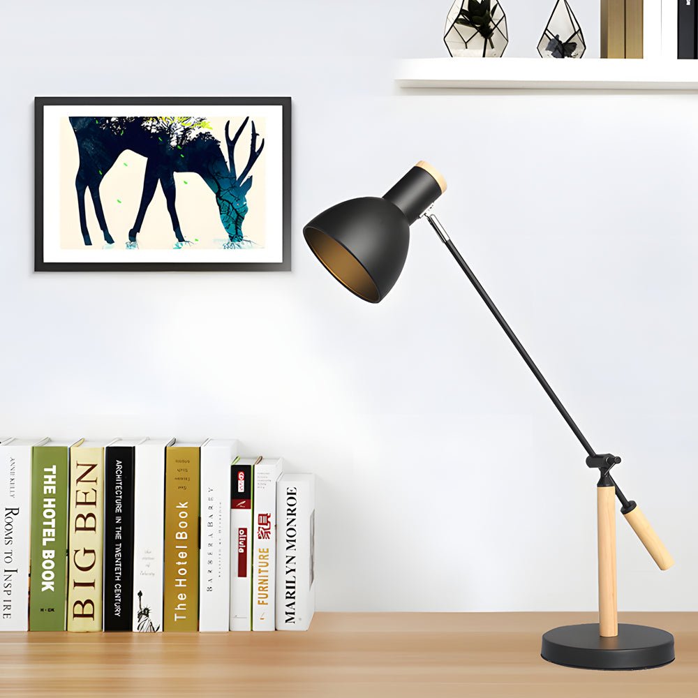 Modern Adjustable Wood & Metal Reading Desk Lamp for Home Office Space