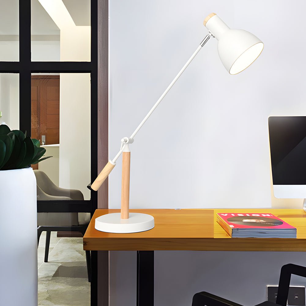 Modern Black Adjustable Wood and Metal Desk Lamp for Home Office Study