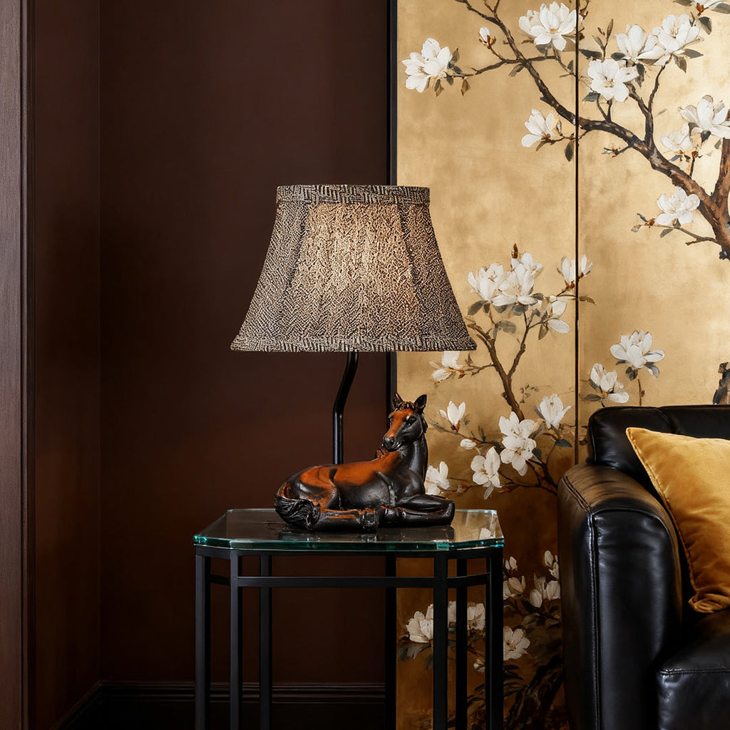 Elegant European-Style Horse Table Lamp with Cloth Shade for Decor