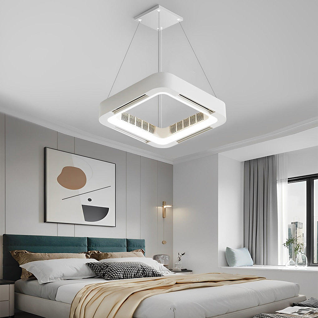 Modern White Low Profile Bladeless Ceiling Fan with Inverter LED Light
