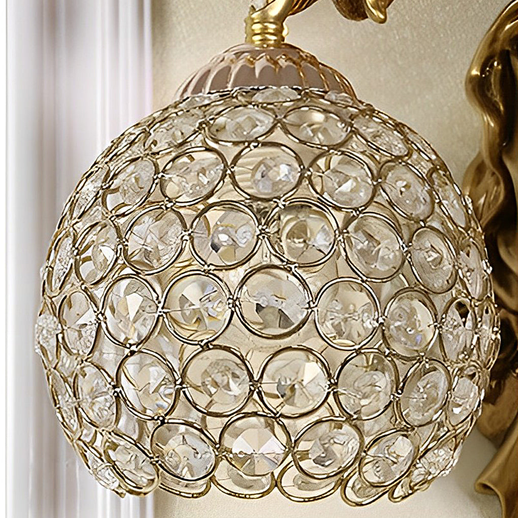 Vintage White Resin Angel Wall Sconce with Crystal Ball for Living Room