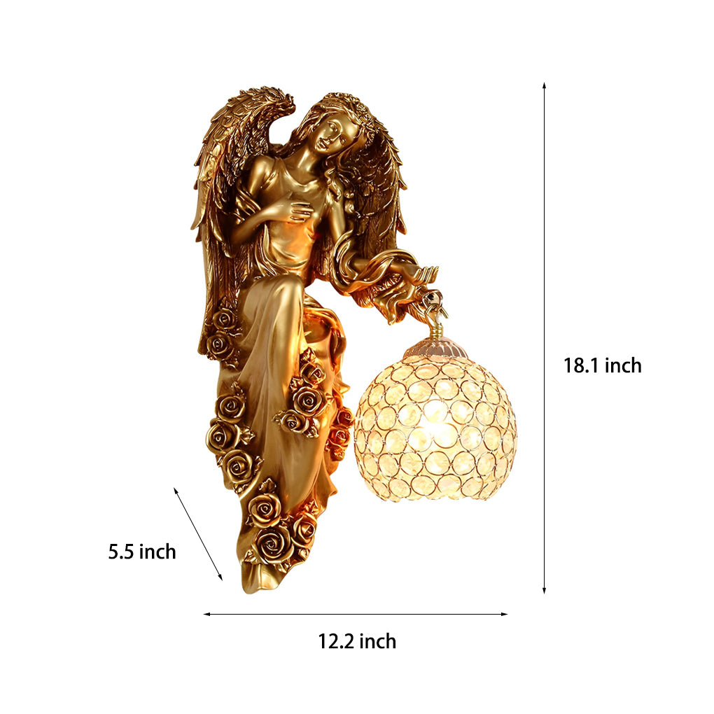 Vintage White Resin Angel Wall Sconce with Crystal Ball for Living Room