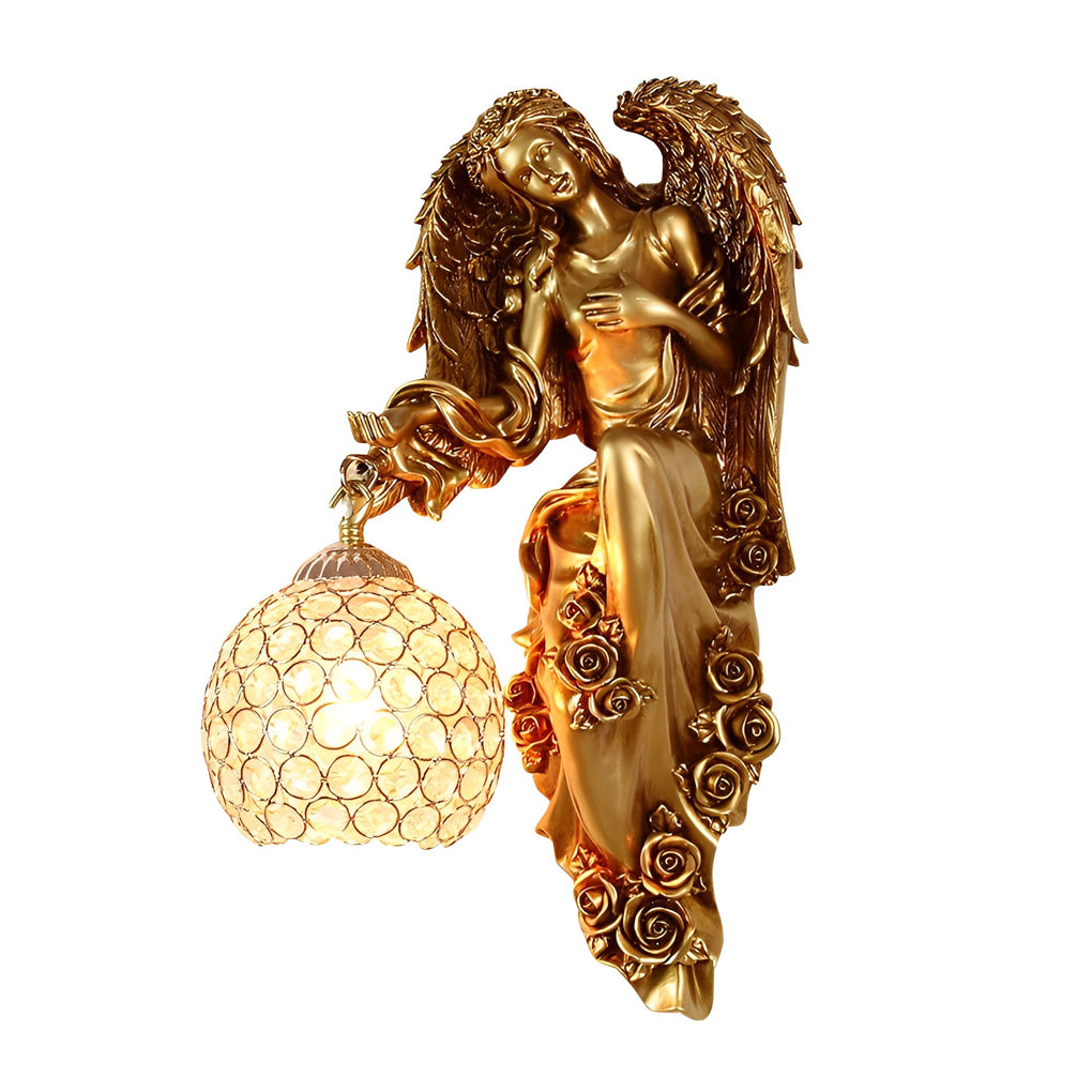 Vintage White Resin Angel Wall Sconce with Crystal Ball for Living Room