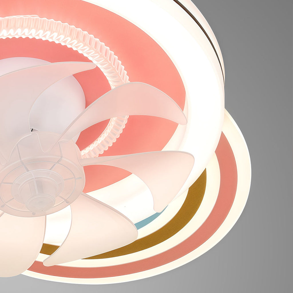 Elegant Pink and White LED Dimmable Ceiling Fan Light for Bedrooms