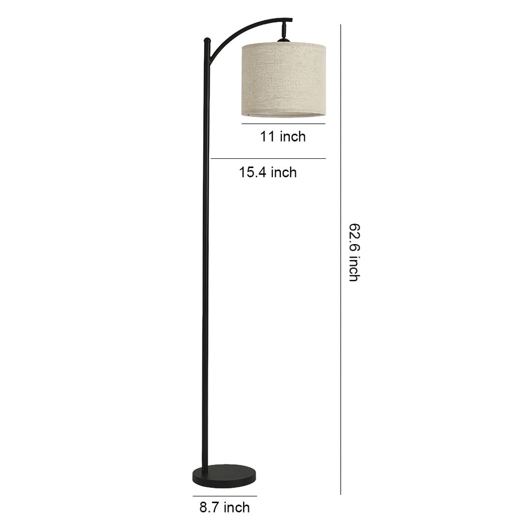 Minimalist White Fabric Shade Arc Floor Lamp in Modern Metal for Living Room
