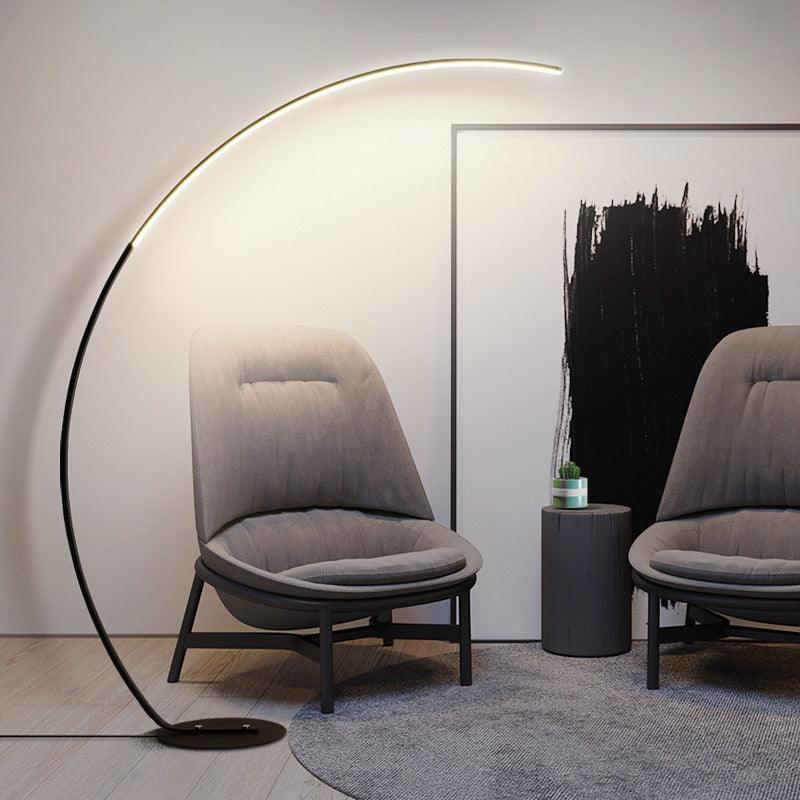 Modern Arc Floor Lamp in Brushed Steel for Living Room or Bedroom