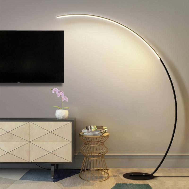 Modern Arc Floor Lamp in Brushed Steel for Living Room or Bedroom