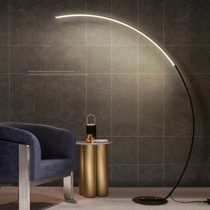 Sleek Black Arc Floor Lamp with Metal Shade for Living Room Reading Space