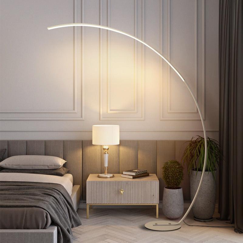 Modern Arc Floor Lamp in Brushed Steel for Living Room or Bedroom