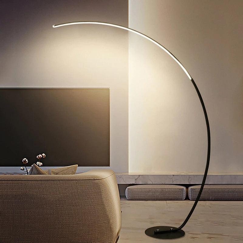 Modern Arc Floor Lamp in Brushed Steel for Living Room or Bedroom