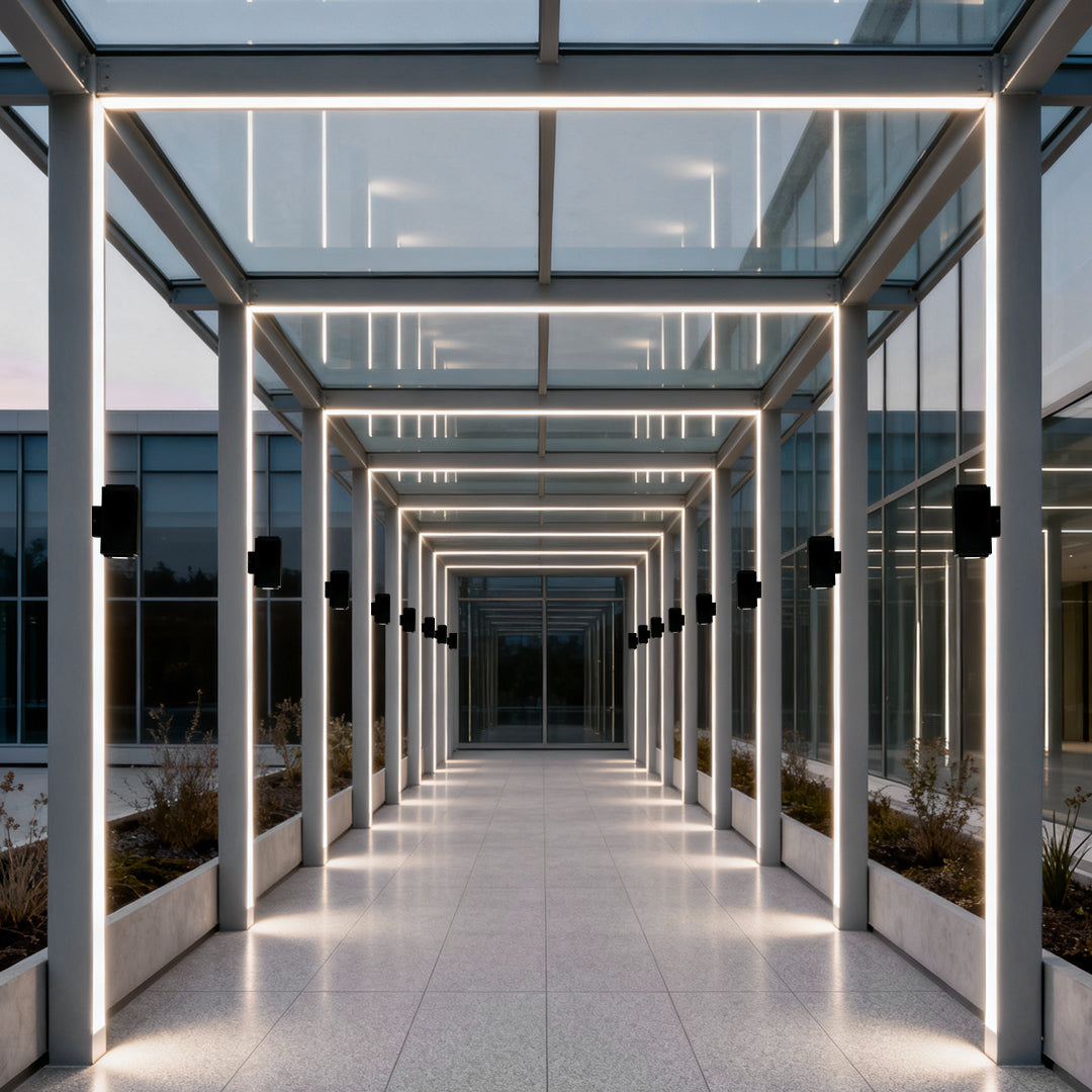 Sleek Black LED Up-Down Wall Sconce for Outdoor Building Illumination