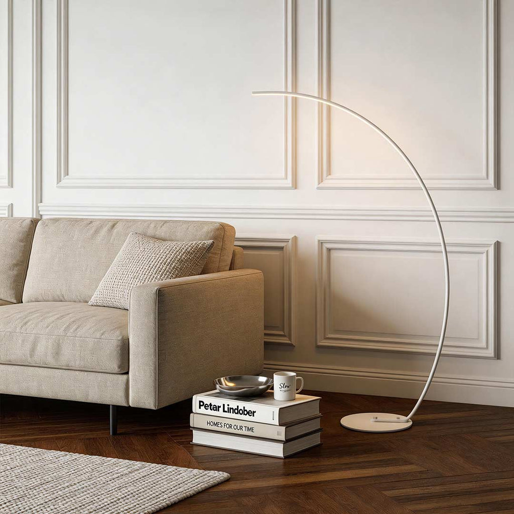 Sleek Aluminum Arcing LED Floor Lamp with Remote Control for Living Room