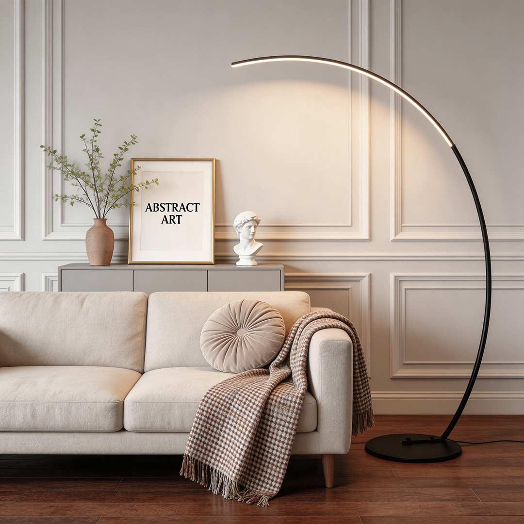 Sleek Aluminum Arcing LED Floor Lamp with Remote Control for Living Room