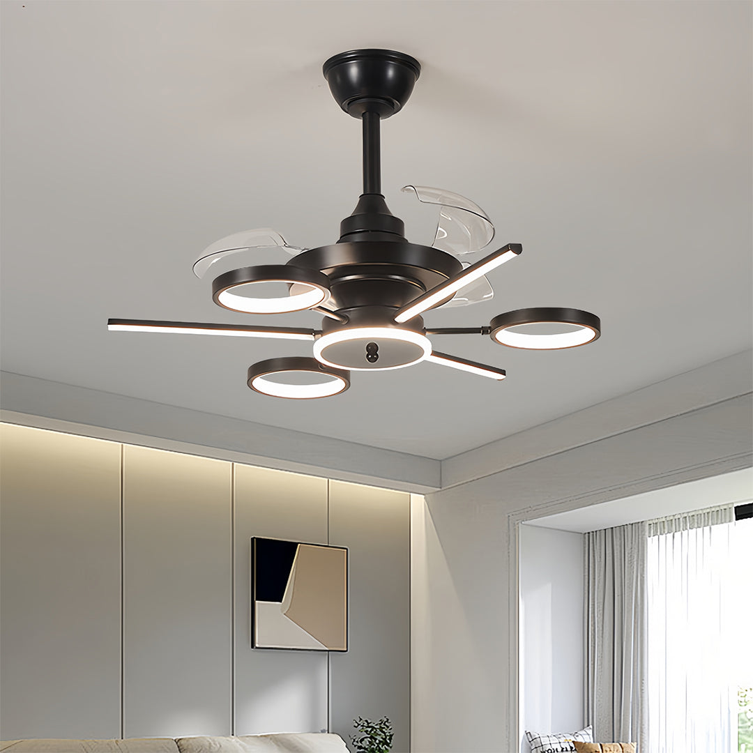 French Vintage Black Iron 3-Blade Ceiling Fan with Multiple Lights for Living Room