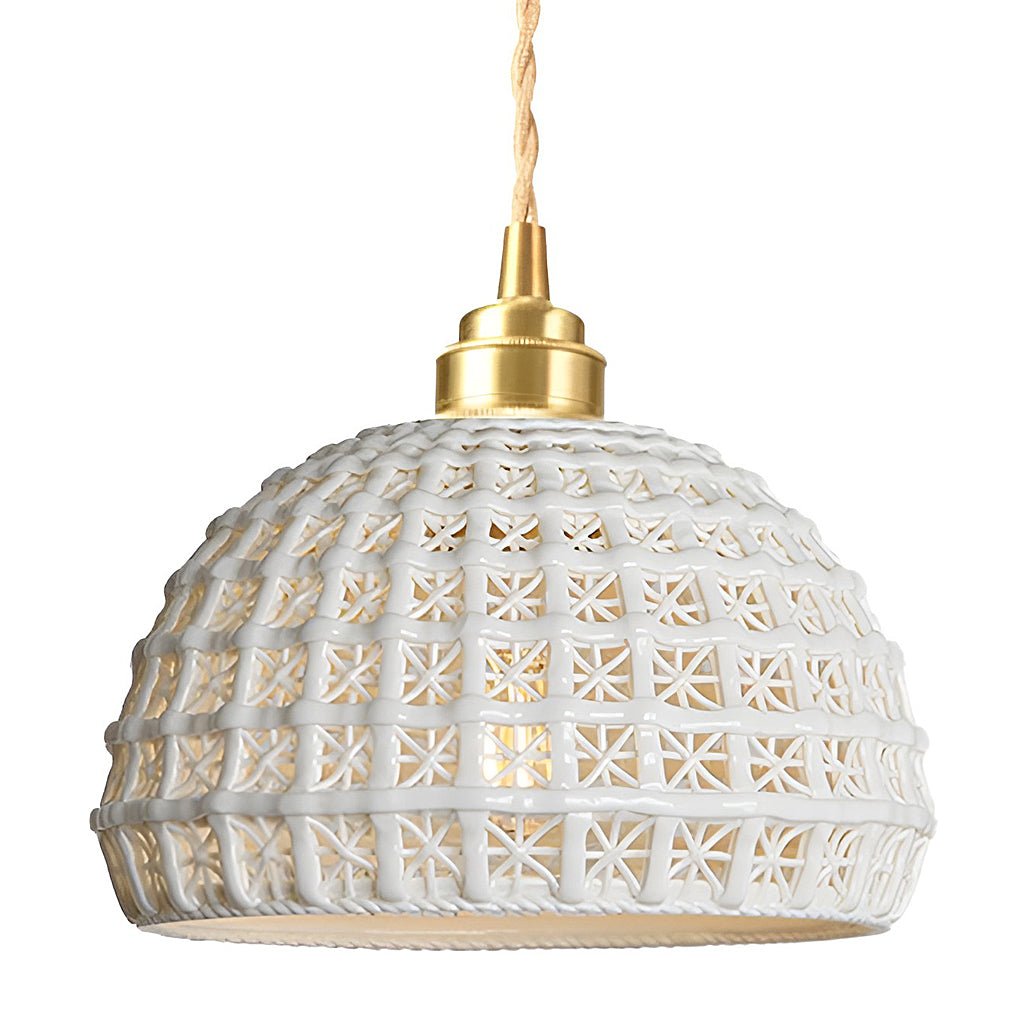 Modern Copper Semi-Globe Ceramic Pendant Light for Living Room Decor