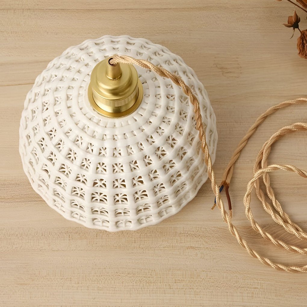 Modern Copper Semi-Globe Ceramic Pendant Light for Living Room Decor