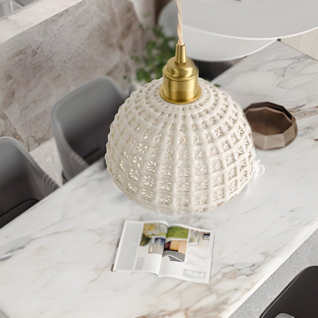 Contemporary Copper Ceramic Semi-Globe Pendant Light for Dining Room