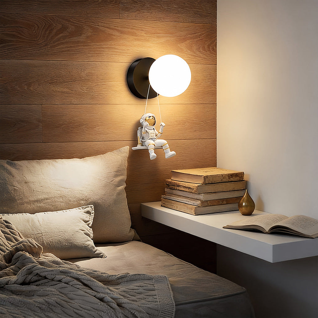 Nordic Style White Astronaut Resin Wall Light for Kids' Room Decor