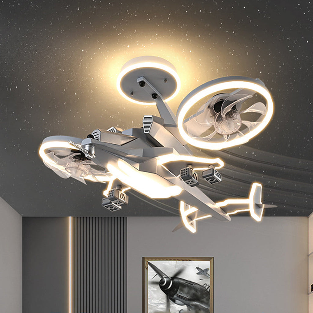 Fighter Jet Ceiling Fan with Full Spectrum Light for Kids' Room Decor