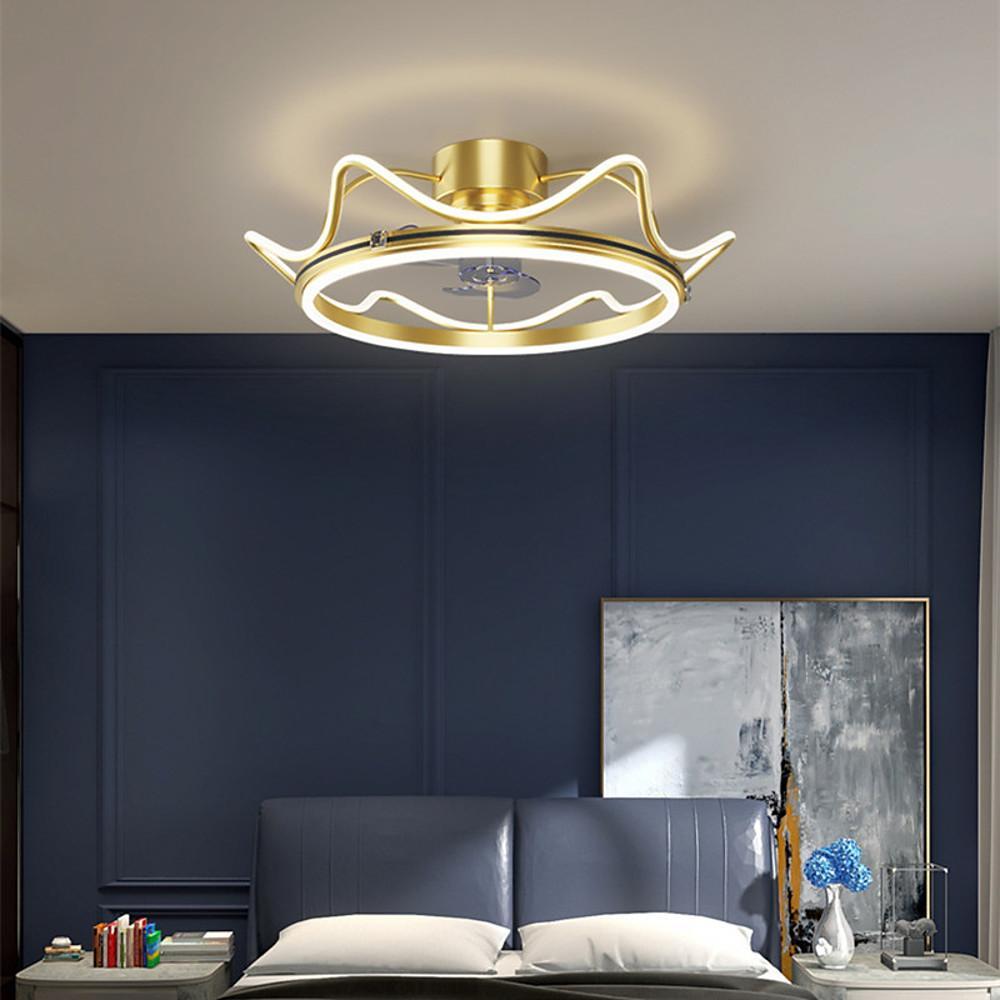 Gold Crown Shaped Bladeless Ceiling Fan Light with LED for Bedrooms