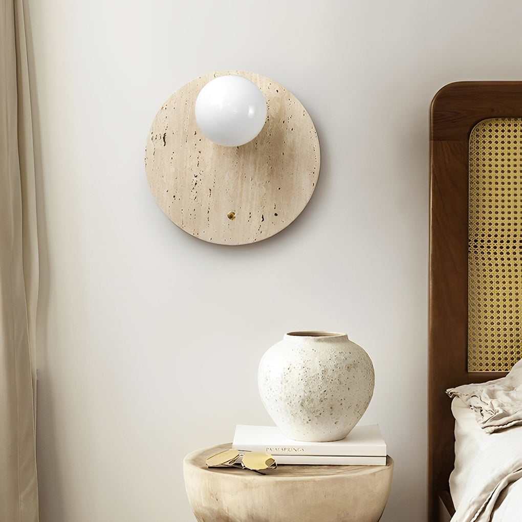 Yellow Travertine Wabi-Sabi LED Wall Light Fixture for Modern Interiors