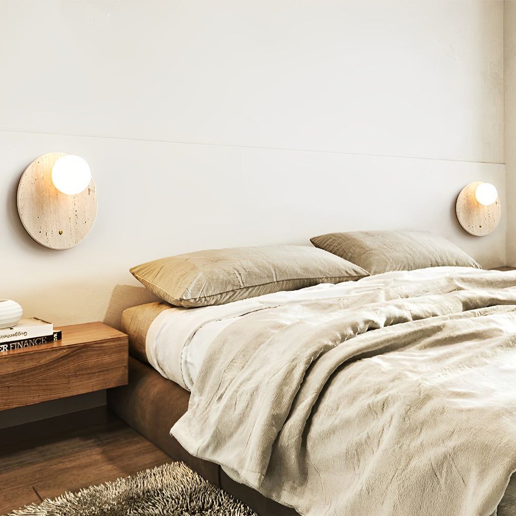 Yellow Travertine Wabi-Sabi LED Wall Light Fixture for Modern Interiors