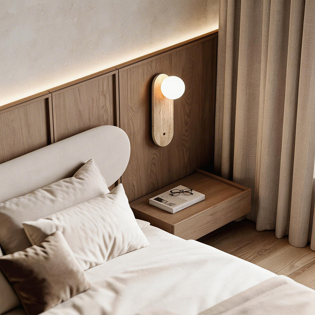 Yellow Travertine Wabi-Sabi LED Wall Light Fixture for Modern Interiors