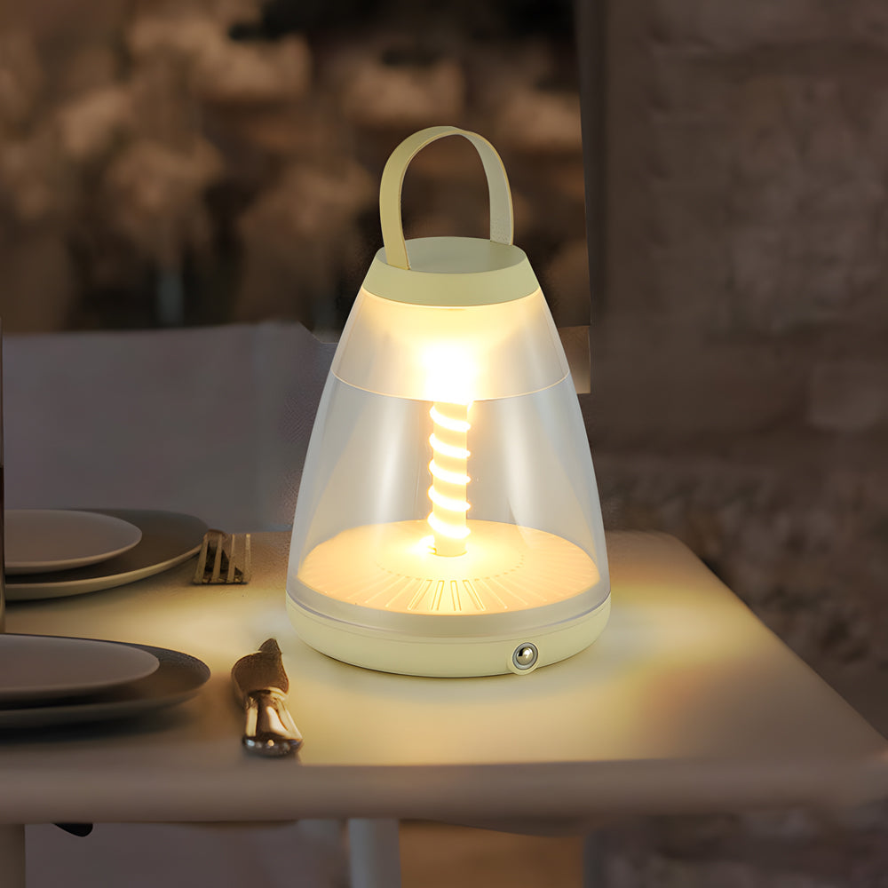 Modern White Spiral LED Table Lamp - Battery-Powered for Outdoor Use