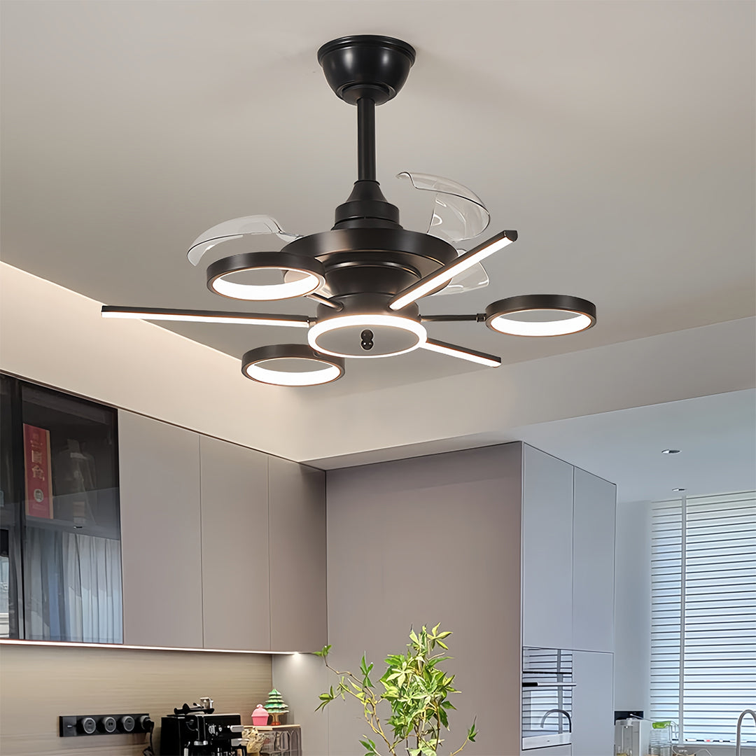 French Vintage Black Iron 3-Blade Ceiling Fan with Multiple Lights for Living Room