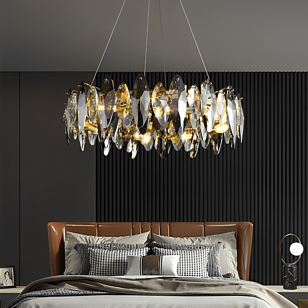Modern Smoke Gray Oval Crystal LED Chandelier for Living Room Decor
