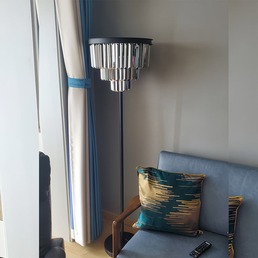 Glamorous Crystal Floor Lamp in Gold Finish for Luxurious Living Spaces