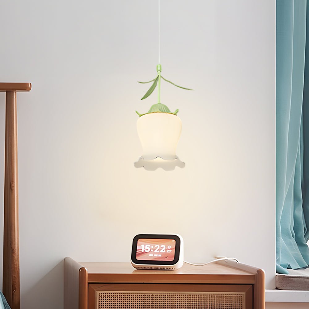 Green Modern Bell Orchid Three-Step Dimming Pendant Light Fixture for Living Room