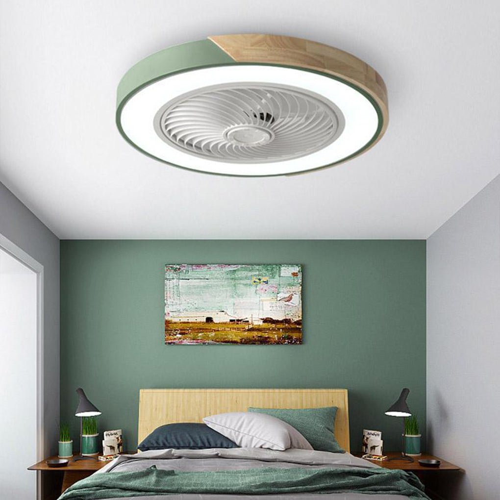 Sleek White Bladeless LED Flush Mount Ceiling Fan with Remote for Bedrooms