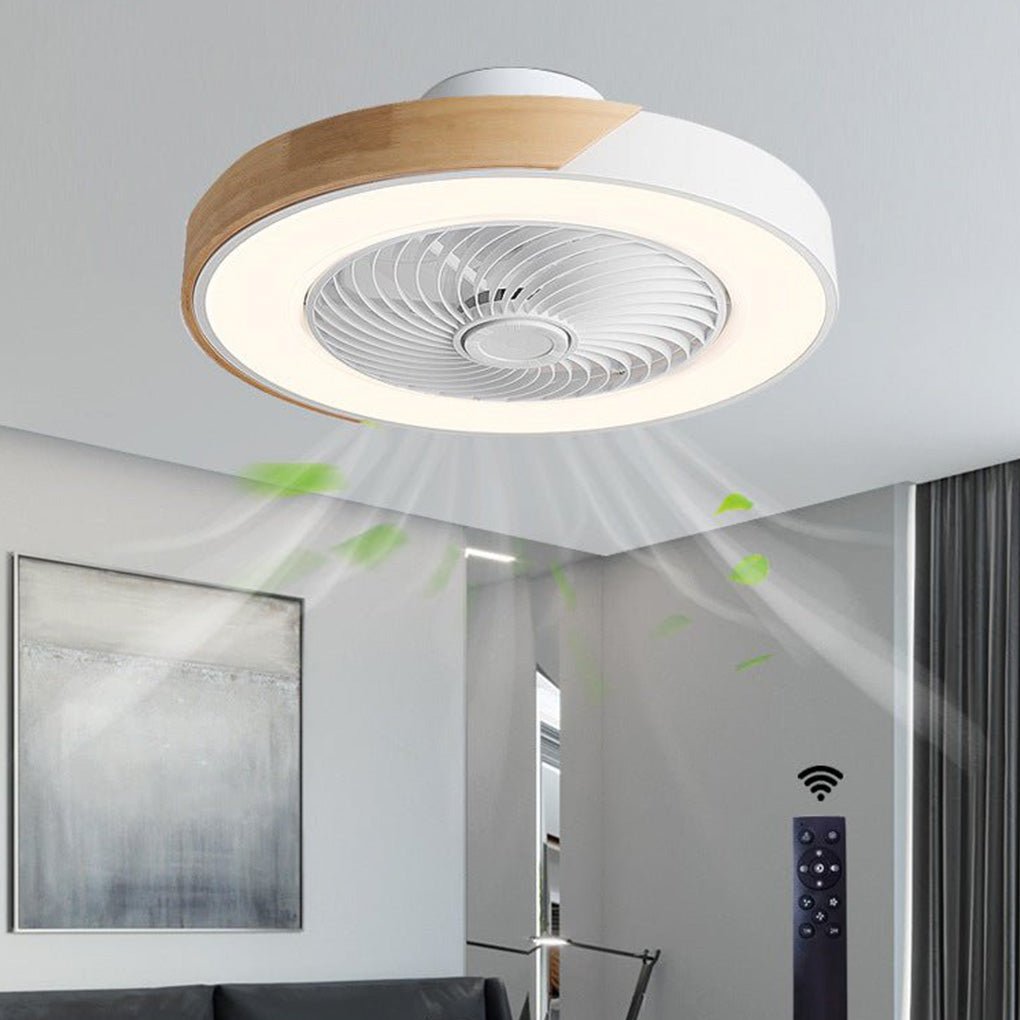 Modern Bladeless Flush Ceiling Fan with Light Remote for Living Room