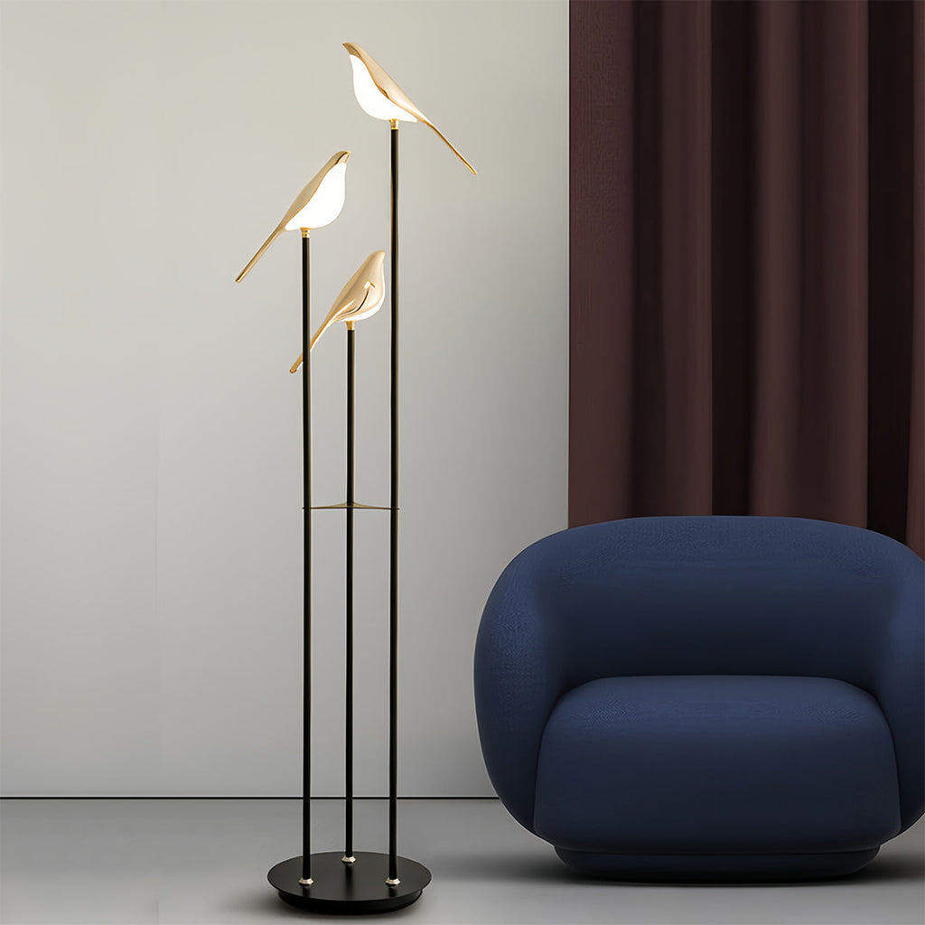 Modern 3-Head Bird Floor Lamp in Artistic Design for Living Room Decor