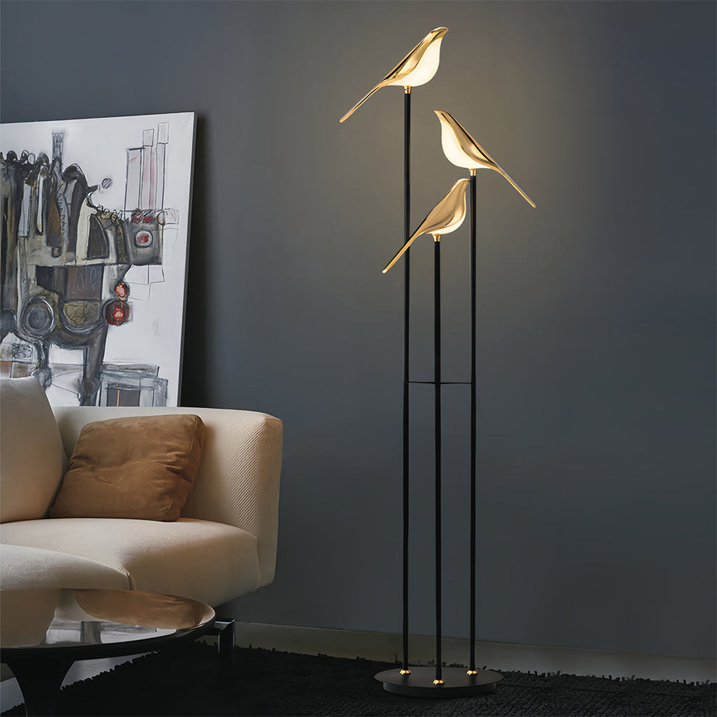 Modern 3-Head Bird Floor Lamp in Artistic Design for Living Room Decor