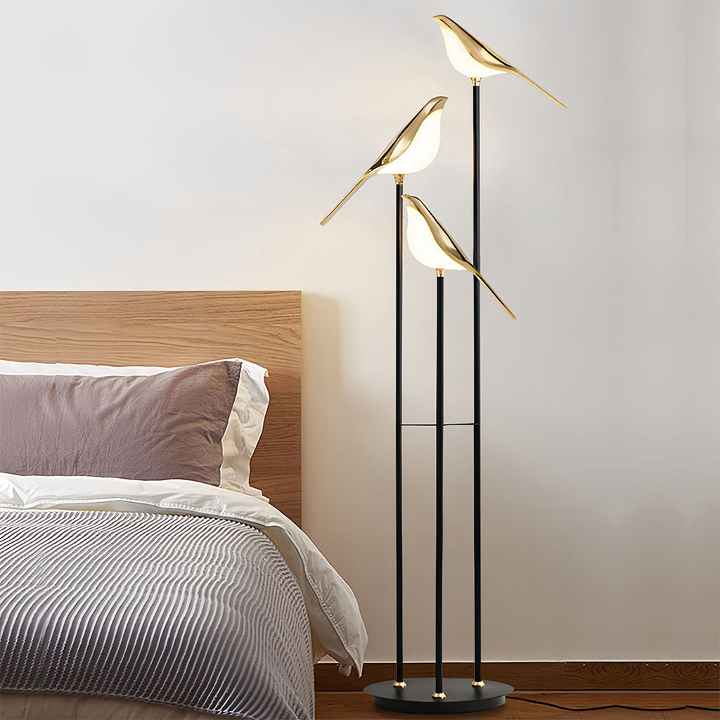 Modern 3-Head Bird Floor Lamp in Artistic Design for Living Room Decor