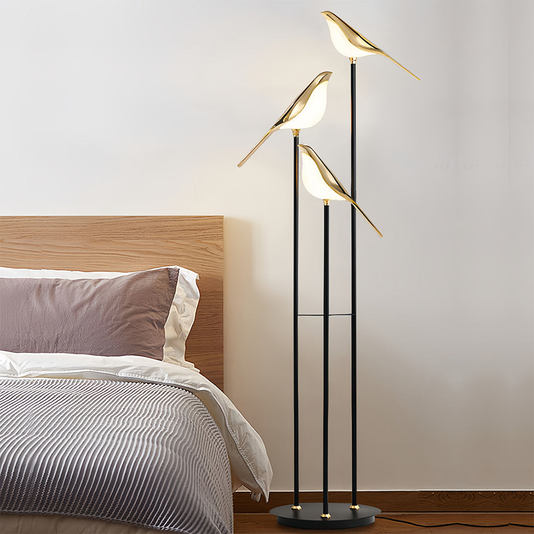 Modern 3-Head Bird Floor Lamp in Artistic Design for Living Room Decor