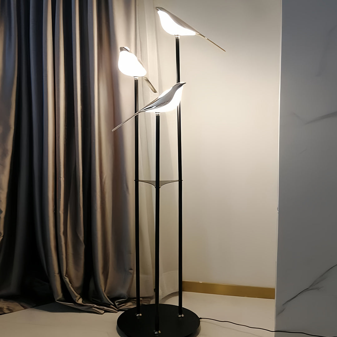Modern 3-Head Bird Floor Lamp in Artistic Design for Living Room Decor