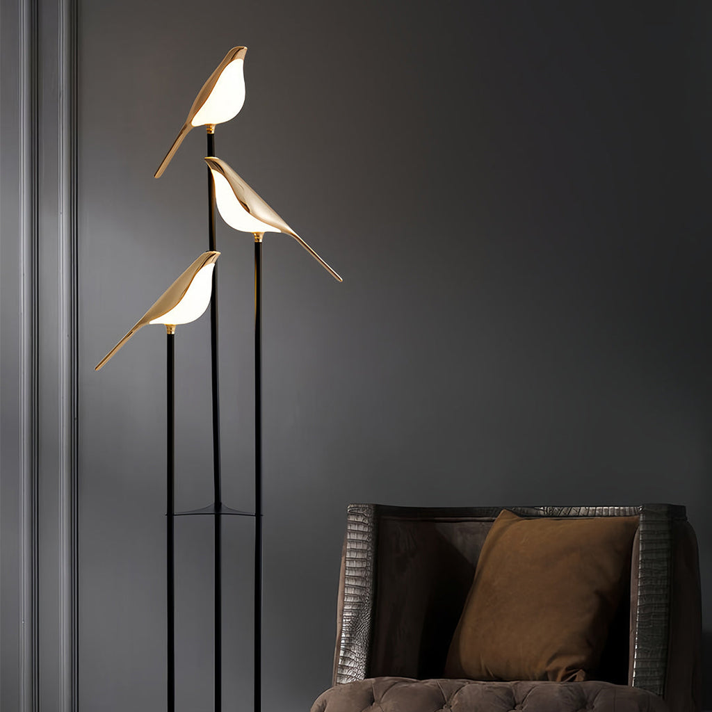 Modern 3-Head Bird Floor Lamp in Artistic Design for Living Room Decor