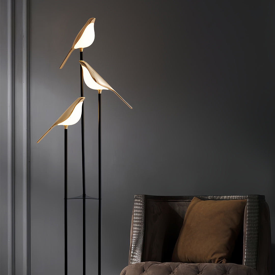 Modern 3-Head Bird Floor Lamp in Artistic Design for Living Room Decor